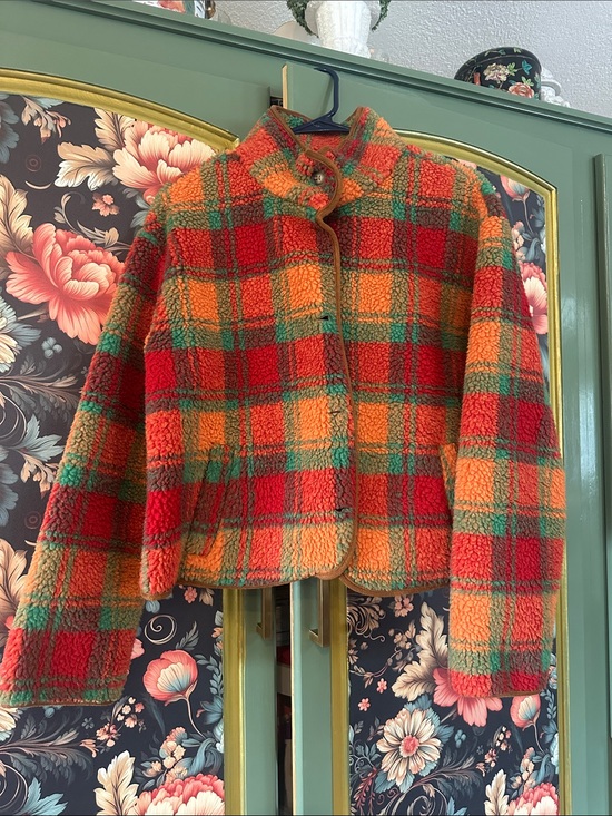 Cider Jackets & Blazers - Cider Plaid Teddy Jacket in Red, Orange & Green